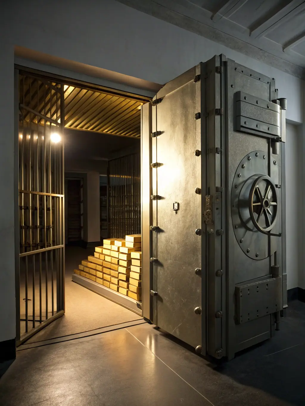 A secure vault with gold bars and coins, representing the safety and security of investments managed by ECI Kapitalverwaltungsgesellschaft.