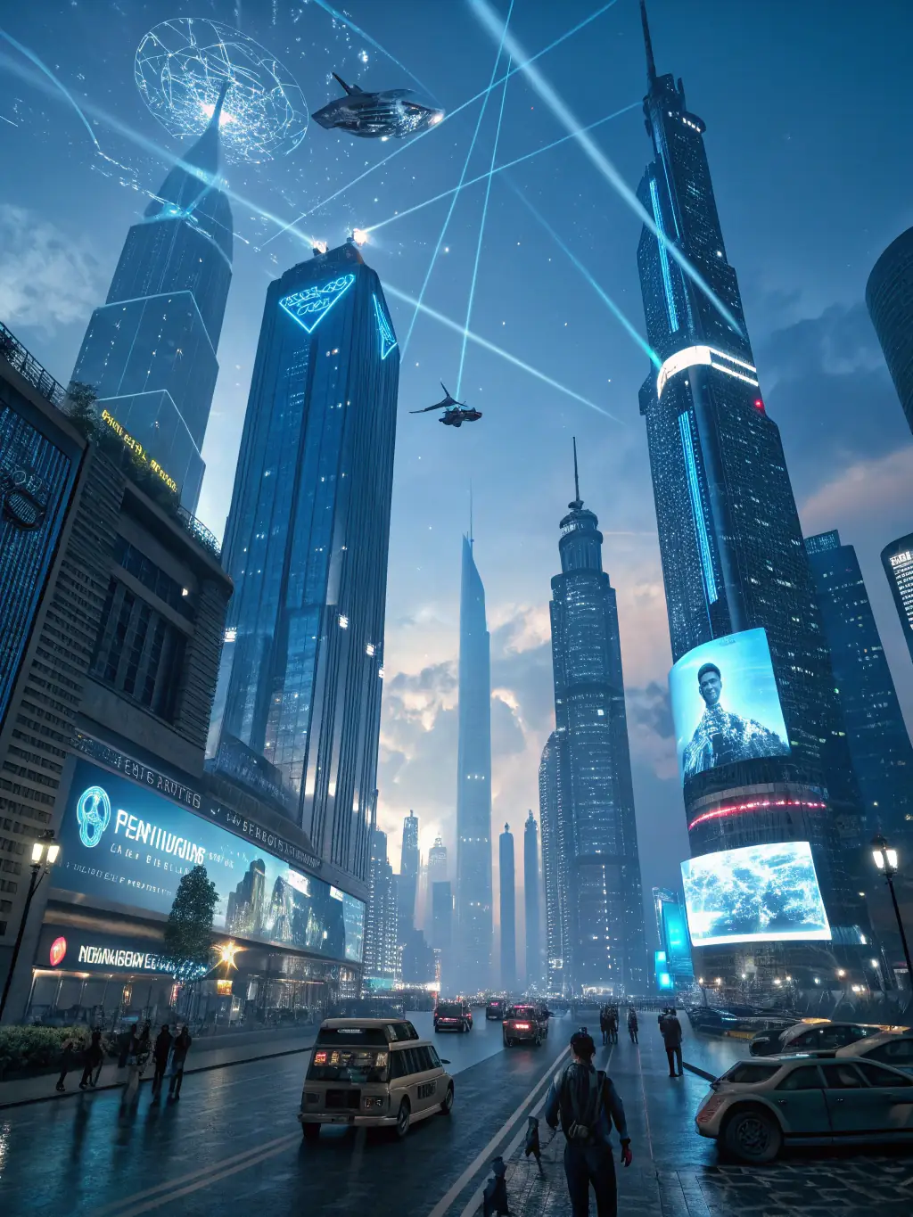 A futuristic cityscape with glowing lines representing data streams and interconnected networks, symbolizing the use of technology in algorithmic trading.